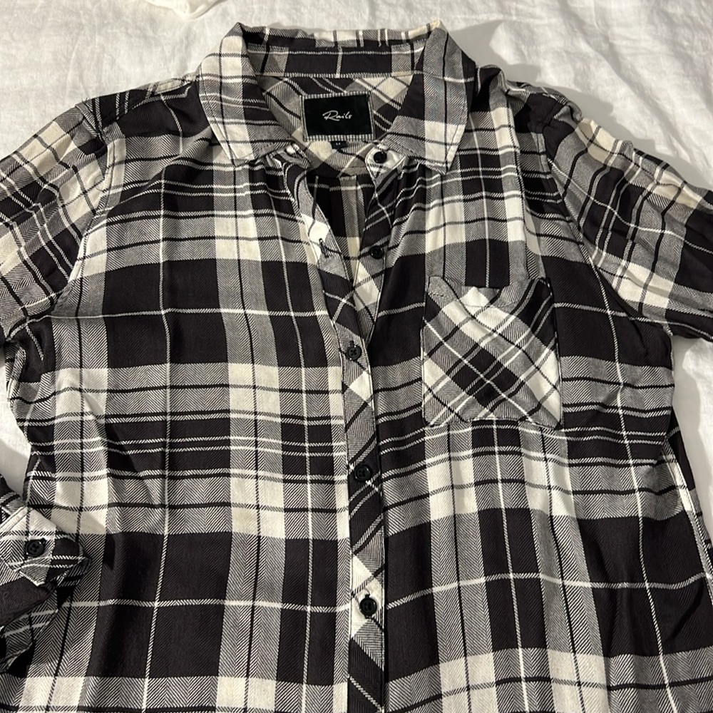 Rails Hunter Button Down Black And White Plaid Top - image 3